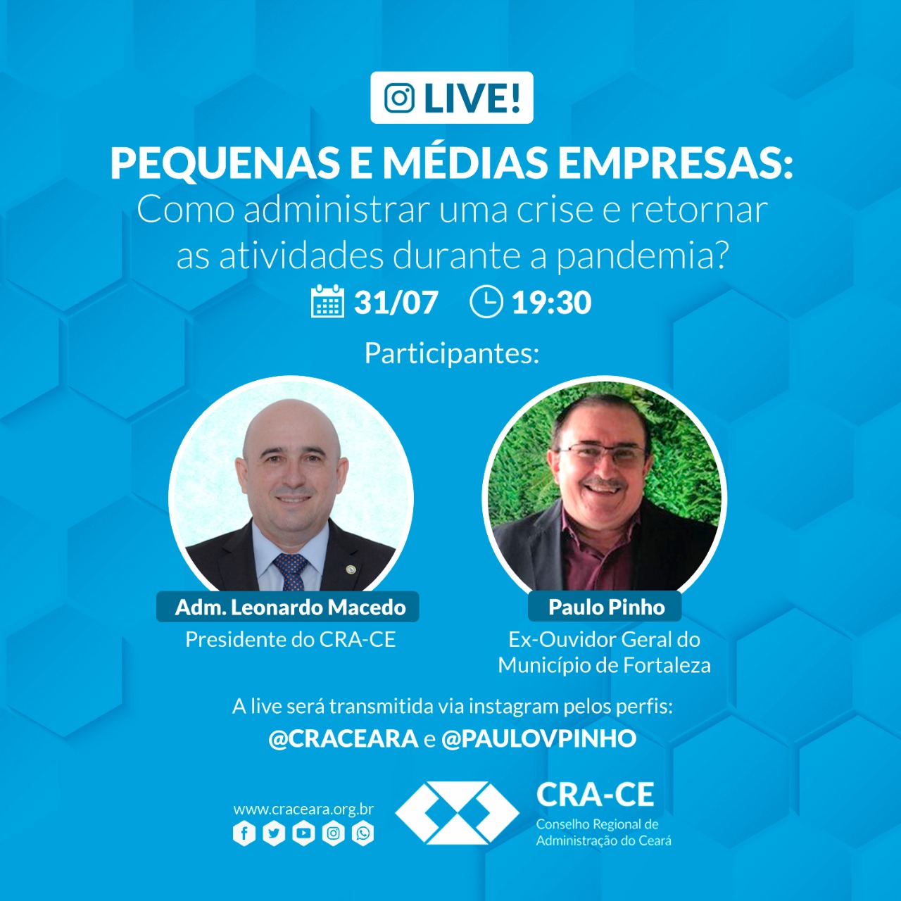 Adm. Leonardo Macedo participa de live logo mais sobre gestão durante pandemia